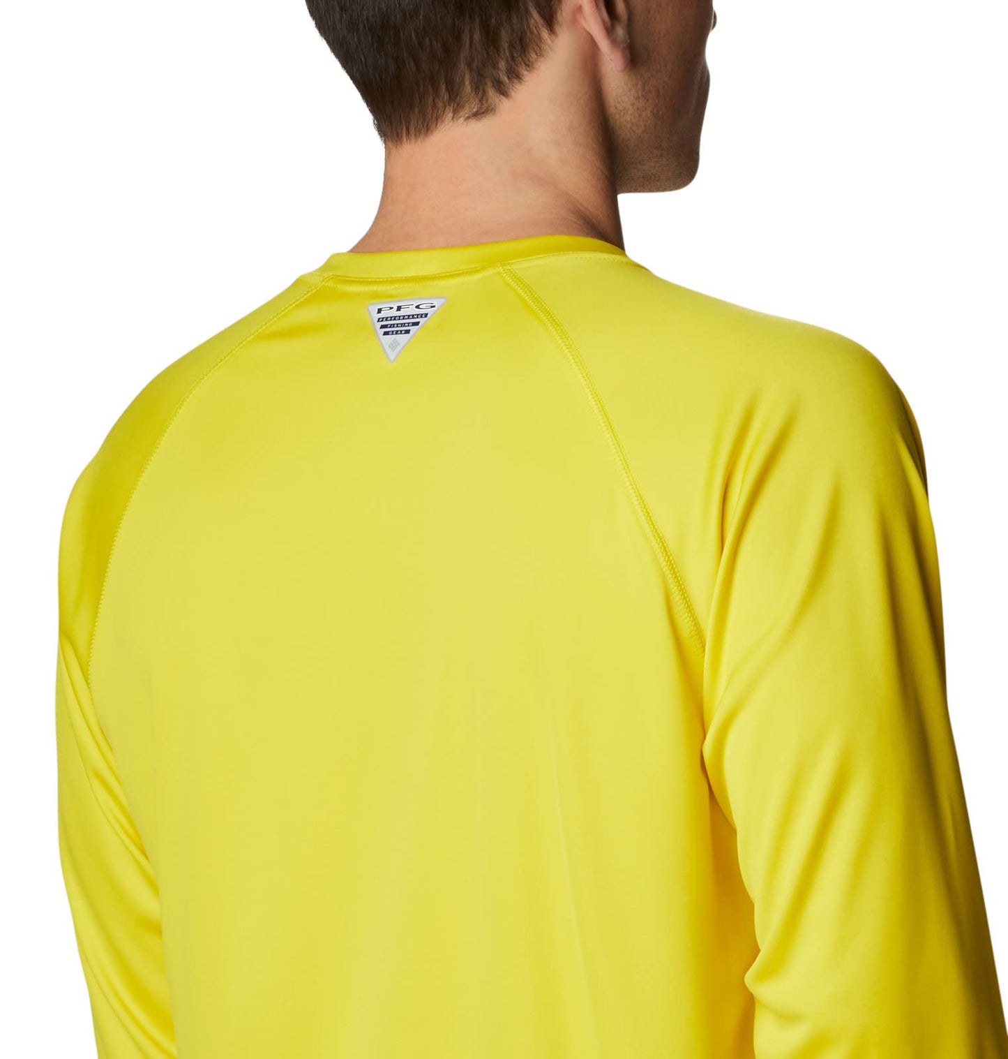 Columbia Men's Terminal Tackle Long Sleeve Fishing Shirt, Laser Lemon/Cool Grey Logo, Medium
