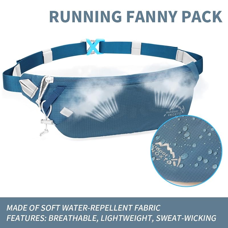 Inoxxo Slim Running Belt Fanny Pack with 300ml Water Bottle – Black (Dack Blue) for Men & Women
