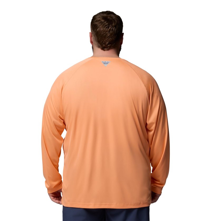 Columbia Men's PFG Terminal Tackle Long Sleeve Fishing Shirt, Bright Nectar/Ocean Teal Logo, 3X Tall