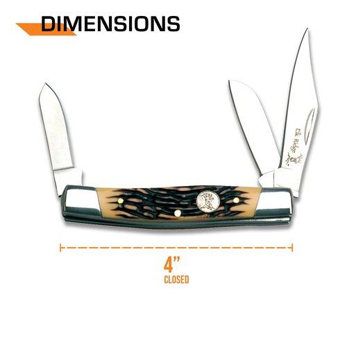 Elk Ridge - Manual Folding Knife - 4-in Closed, 3-in Mirror Finish Stockman Blade, Simulated Bone Handle with Elk Medallion