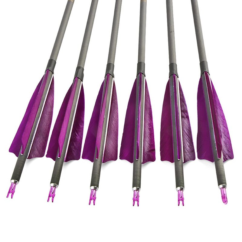 SHARROW 33 inch Carbon Arrow Hunting Arrows 400 Spine with 100 Grain Removable Tips for Archery Compound & Recurve & Traditional Bow Hunting Practice Shooting 6/12pcs (12pcs, Purple)