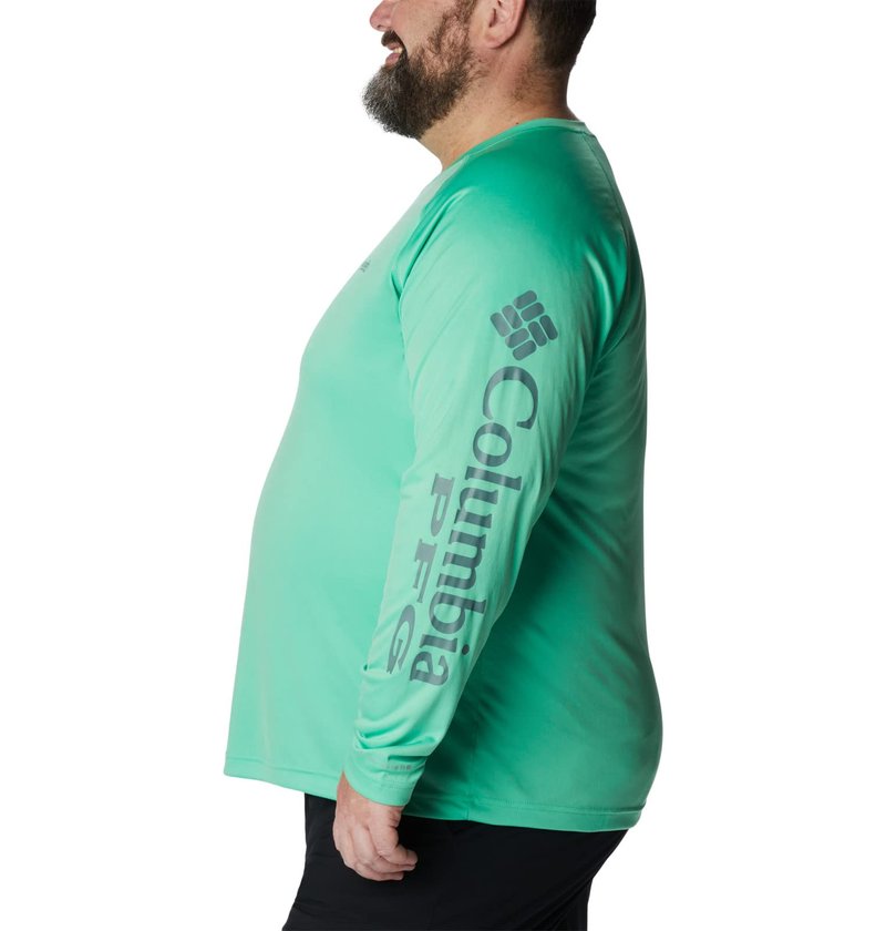 Columbia Men's Terminal Tackle Long Sleeve Fishing Shirt, Light Jade/Metal Logo, X-Large