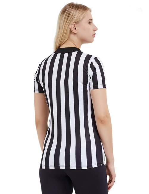FitsT4 Sports Women's Official Black & White Stripe Referee Shirt Pro Uniform Jersey Short Sleeve Waitresses Costume,Large