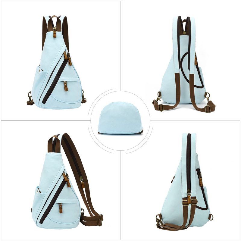 KL928 Canvas Sling Bag - Small Crossbody Backpack Shoulder Casual Daypack Rucksack for Men Women(LightBlue)