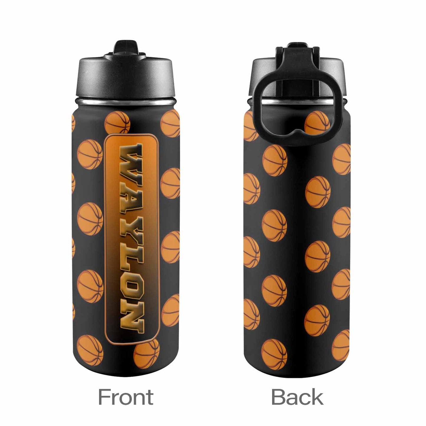 Custom Water Cup Basketball Print, Personalized Insulated Water Bottle with Name, 18oz Leak-proof Stainless Steel Water Cup, Boys Girls Birthday Back to School Gift