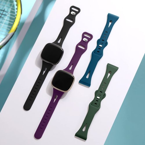Ouwegaga Compatible with Fitbit Versa 4 Bands for Woman/Sense 2/Sense/Versa 3 Bands for Men,Soft Silicone Slim Sport Strap Compatible with Fitbit Versa 4/Sense 2/Sense/Versa 3 Smartwatch, 4 Pack Small