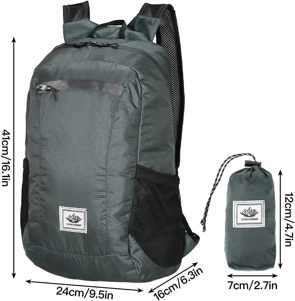 10 L Ultralight Packable Backpack, Grey Travel Foldable Backpack Lightweight Collapsible Day Packs for Camping Hiking Outdoor Cycling Hiking Sports Gym