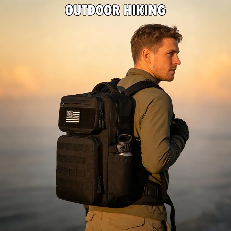Military Tactical Backpack for Men 30L Black | Assault Rucksack with MOLLE System
