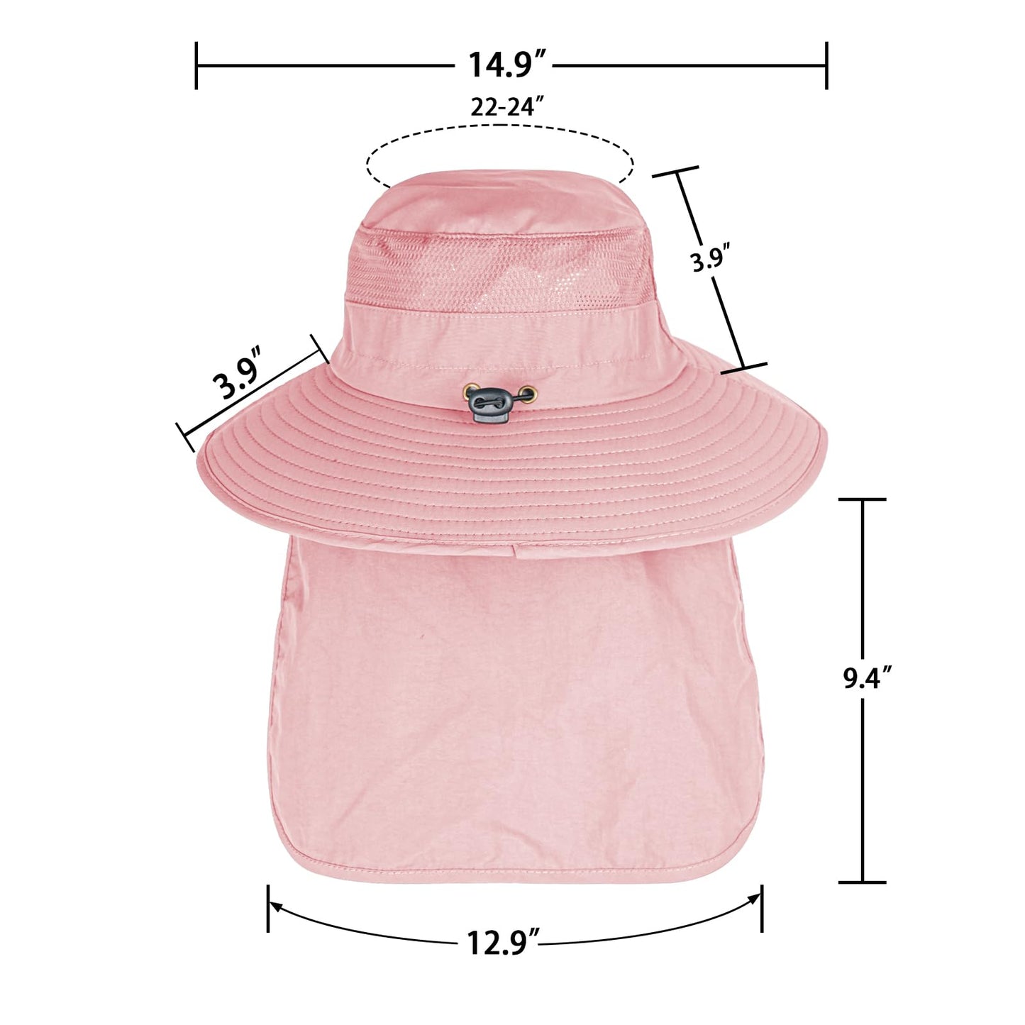 Sun Hats for Men Women Fishing Hat UPF 50+ Breathable Wide Brim Bucket Hats Summer UV Protection Safari Hat with Neck Flap Pink