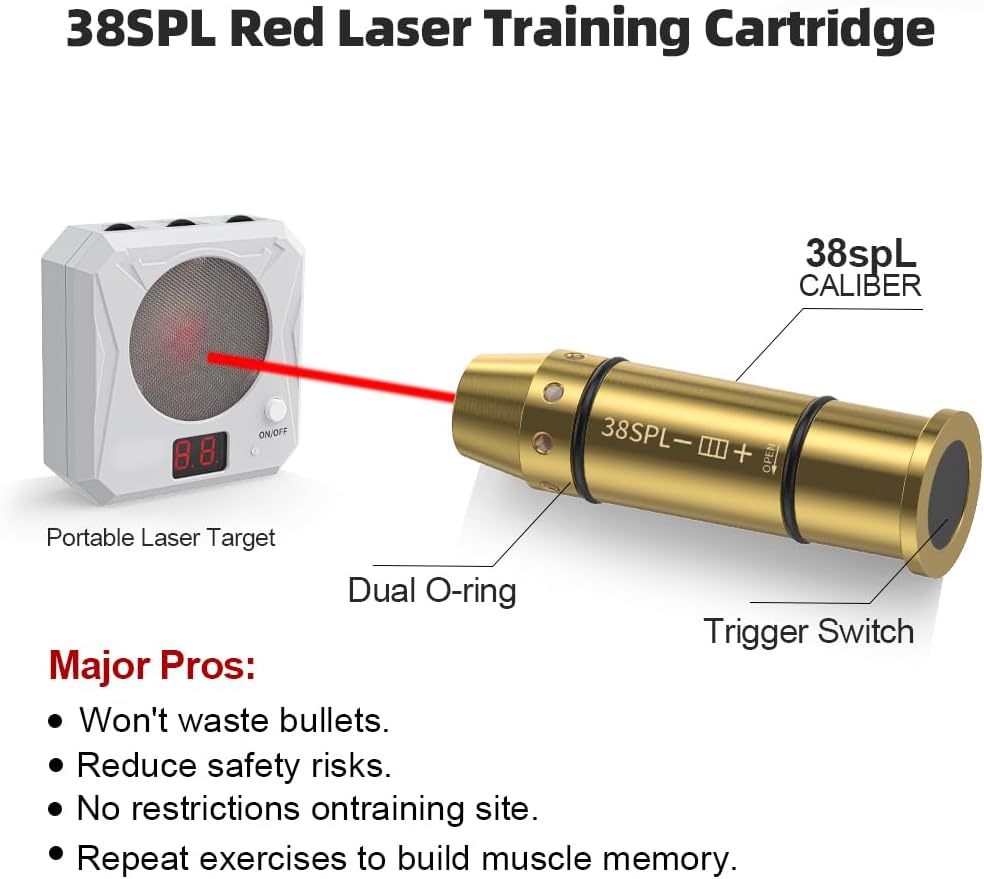 .38SPL Laser Training Cartridge Dry Fire Practice Ammo for Handguns Improve Accuracy & Shooting Skills Laser Bullet Compatible with .38 Special Revolvers