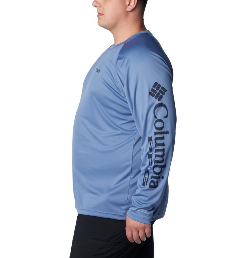 Columbia Men's Terminal Tackle Long Sleeve Shirt, Bluestone/Collegiate Navy Logo, 6X Big
