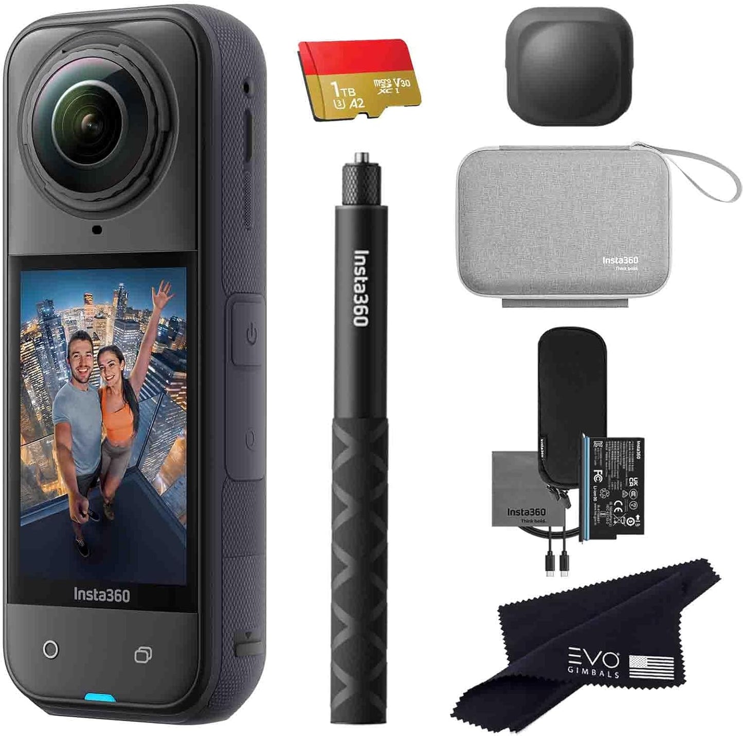 Insta360 X5 Travel Bundle-8K Waterproof 360 Action Camera with 1/1.28" 48MP Sensors, 8K 360 HDR Video, 72MP 360 Photo, 4K Single-Lens |Bundle Includes Travel Case, Selfie Stick, Lens Cap (512GB)