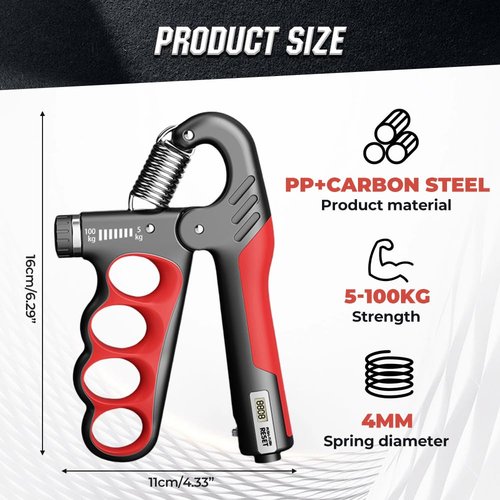 Adjustable Hand Grip Trainer with Electronic Counting, 2025 New Grip Strength Trainer 5-100KG/11-220LB Adjustable Hand Gripper Strengthener Forearm Exerciser for Adults Training Strength (Red)
