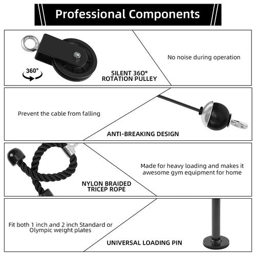 SUNMEG LAT and Lift Pulley System, Weight Cable Machine for Power Cage & Squat Rack, LAT Pulldown Attachments for Triceps Pull Down, Biceps Curl, Back & Forearm Workouts - Home Gym Equipment