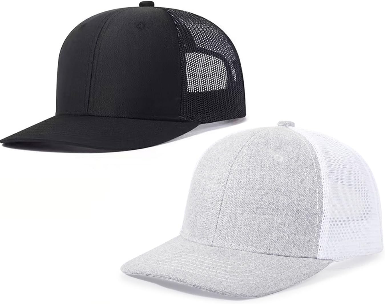 2-Pack Breathable Mesh Snapback Trucker Hats, Adjustable Baseball Caps for Men Women, Cotton-Poly Twill Outdoor