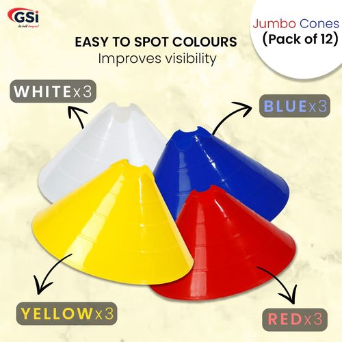 GSi Jumbo Soccer Cones - 12 Pack | High Visibility | Convertible Cone/Hurdle | Carry Strap Included | for Sports Training Drills