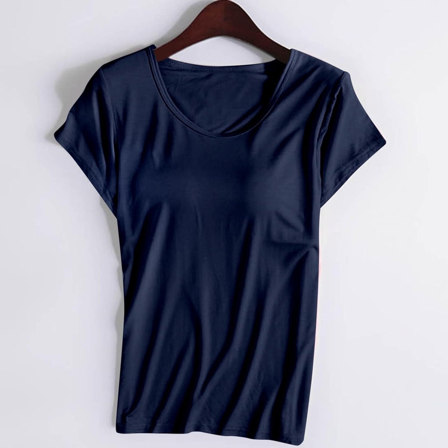 JiXiang Shirts with Built in Bras for Women Short Sleeves Crewneck Padded Tunics Tops Comfy Athletic Shelf Bra Active Tees
