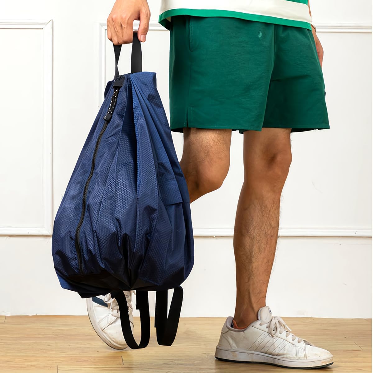 1PC Sports Drawstring Backpack - Swim Gym Bag - Extendable Foldable, Grey