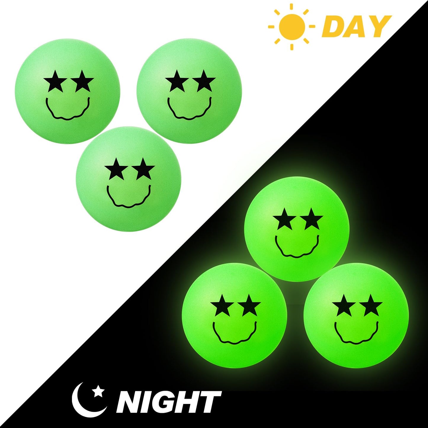12 Pcs Glow in The Dark Table Tennis Balls Luminous Smile Face Table Tennis Balls for Outdoor Practice Night Party Games Goodie Bag Gift Cats Toys, The Longer Absorbs Light, The Longer Glows
