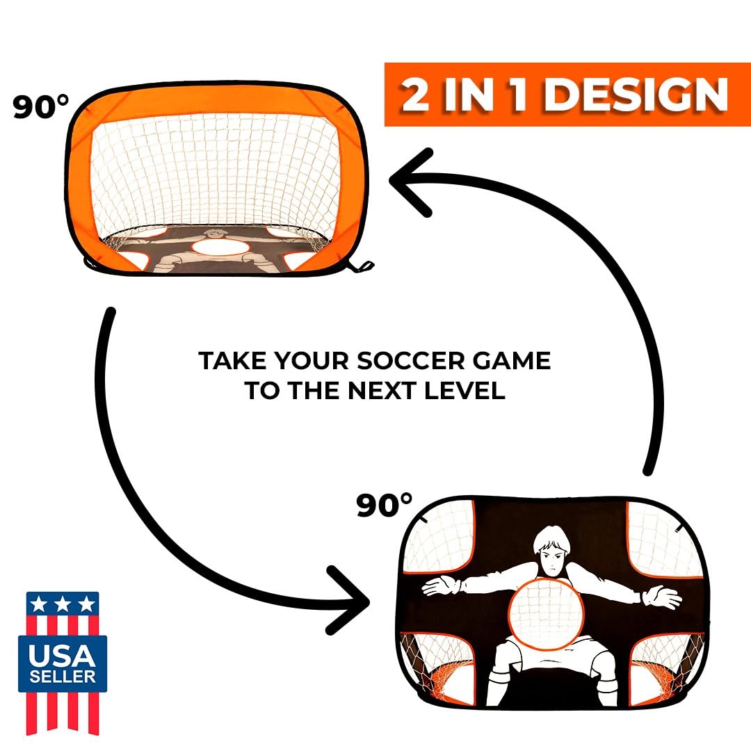 2-in-1 Pop-Up Soccer Goal & Target Net – Portable Indoor/Outdoor Soccer Training Set for Passing & Shooting Accuracy – Includes Carrying Bag