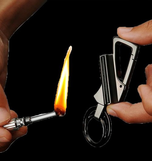 Permanent Match Infinity Lighter, Metal Forever Match Keychain Lighter, Flint Matchstick Fire Starter for Outdoor Camping (Black)