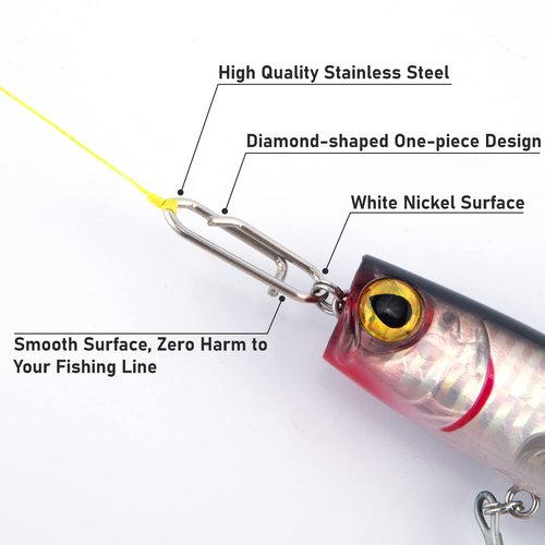 Alwonder 50PCS Fishing Power Speed Clips, High Strength Stainless Steel Speed Clip for Fishing Lure Quick Change, Freshwater Saltwater Crankbait Popper Lures Quick Snap Connector Tackle-25LB