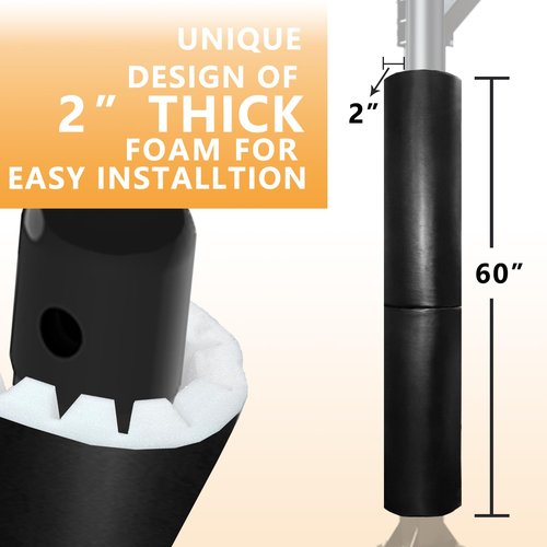 60 Inch Tall Round Pole Padding - Heavy Duty 2” Thick Foam Wrap Around Round and Square Post Pad for 3-4” Diameter Basketball Pole, Swing Pole, Electric Pole & More,Easy Install with Unique Design
