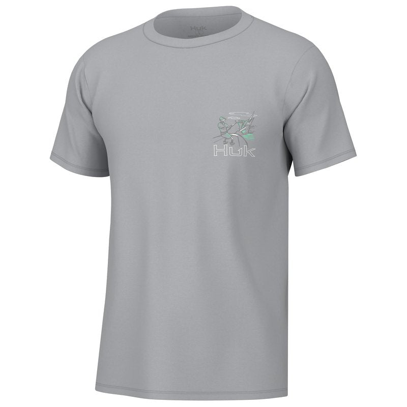 HUK Mens Fishing Graphic Tee, Performance Short Sleeve, Quick-Dry, Wish Bone - Harbor Mist, XX-Large