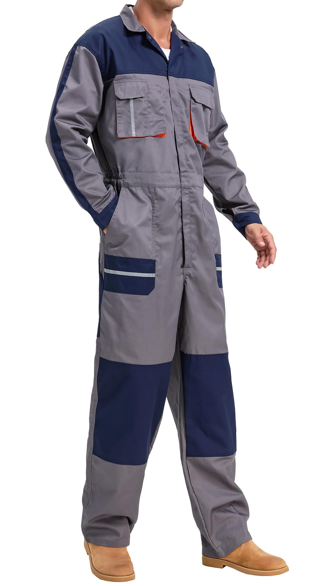 Yukirtiq Men's Work Coveralls Multi Pockets Garage Work Jumpsuit Zip Coverall One Piece Workwear Mechanic Overalls, Dark Grey, S