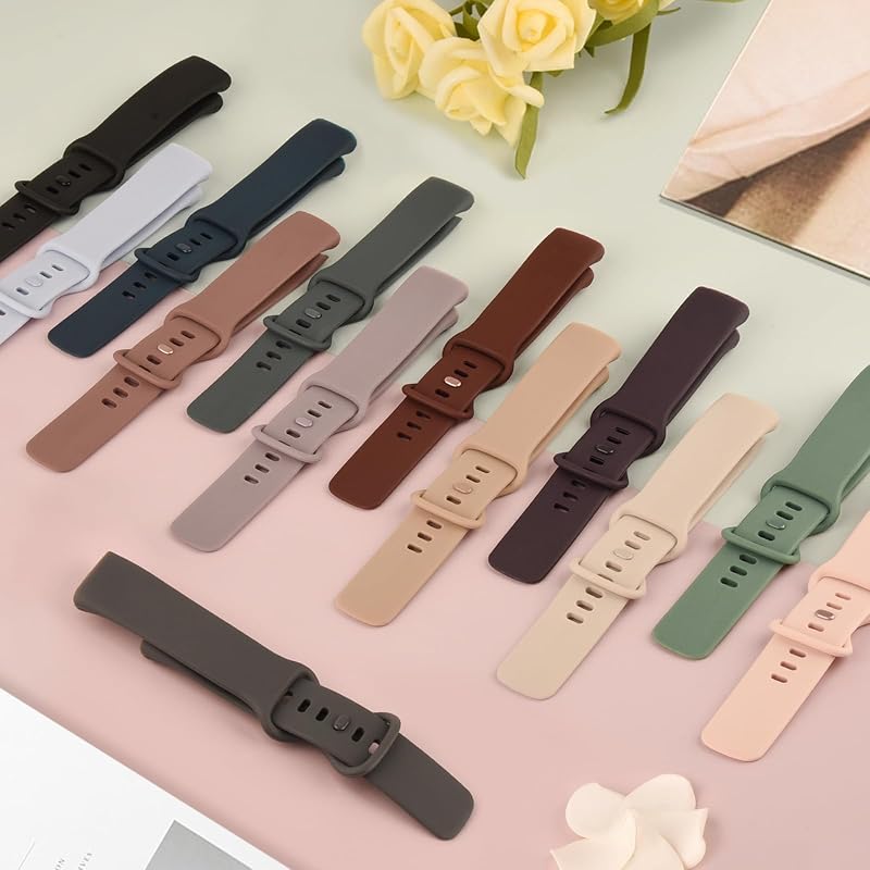 Tobfit 6-Pack Sport Bands for Fitbit Charge 5/6 - Silicone Waterproof Replacement Straps (Black, Winter Blue, Light Grey, Midnight, Abyss Blue, Blue Grey) - Women & Men