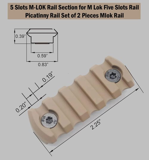 5 Slot M-LOK Rail Section Set of 2 Pieces for Mlok Rail