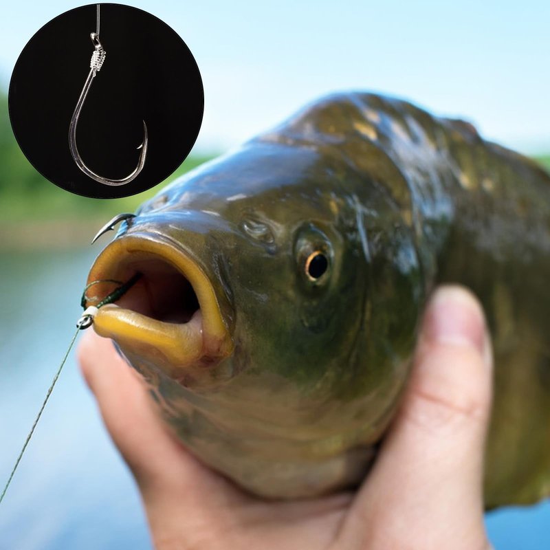 Realure 630 Pcs/10 Sizes Barbed Fishing Hooks with Fishing Split Rings & Rolling Fishing Swivels Set Carbon Steel Eyed Sea Circle Fish Hooks 12# 11# 10# 9# 8# 7# 6# 5# 4# 3# for Carp Tackle