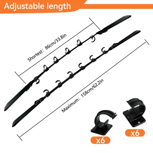 ZWPARTS 6-Rod Fishing Rod Holder for Car Roof - Heavy Duty Adjustable 30"-54" Nylon Rack with 12 Fishing Rod Clamps, Quick-Release Design, Fits SUV/Truck/Van