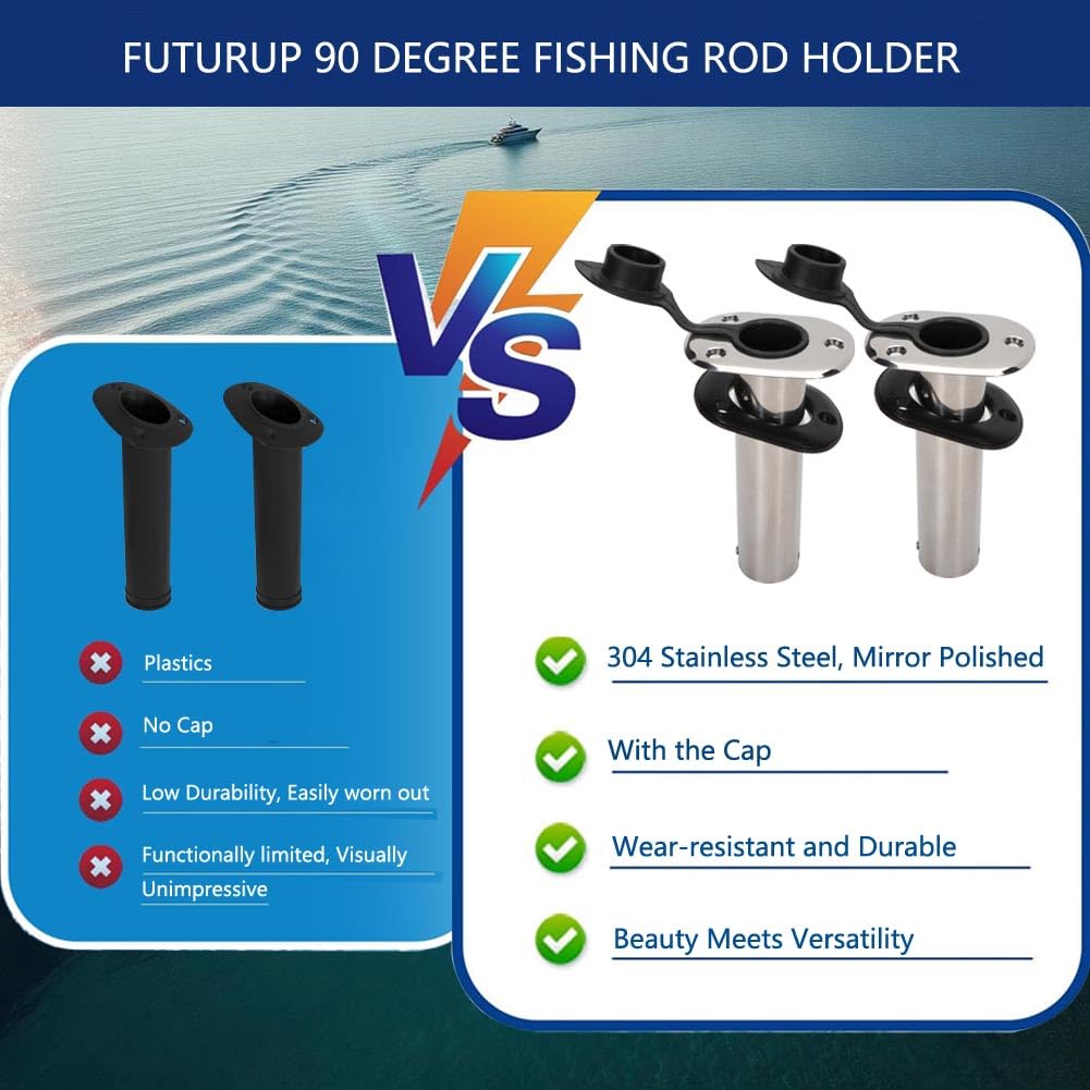 2PCS Flush Mount Fishing Rod Holder Stainless Steel, 90 Degree