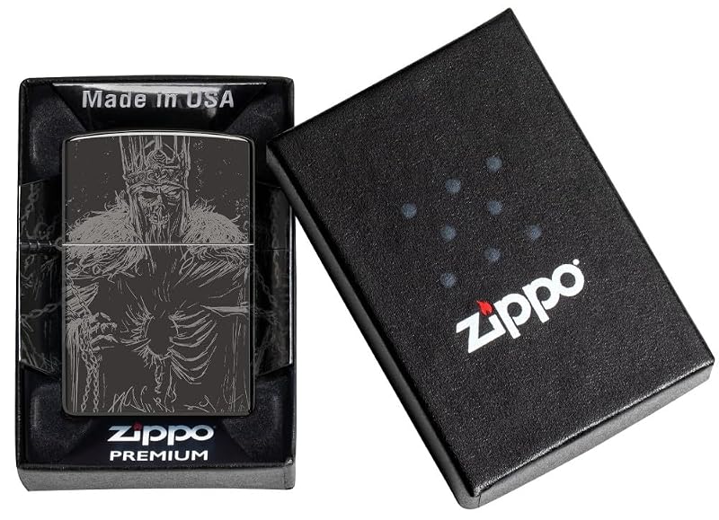 Zippo Skull Lighter - High Polish Black Windproof Pocket Lighter