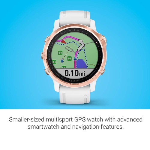 Garmin Fenix 6S Pro, Premium Multisport GPS Watch, Smaller-Sized, Features Mapping, Music, Grade-Adjusted Pace Guidance and Pulse Ox Sensors, Rose Gold with White Band (Renewed)