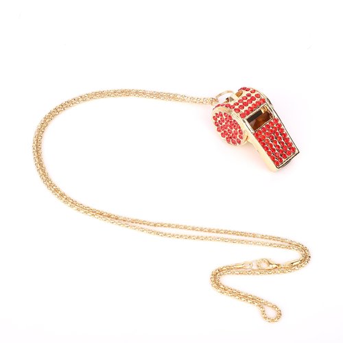 lasuroa 2pcs Bling Whistle, Metal Crystal Rhinestone Whistles Loud Crisp Sound Sports Whistle with Chain Lanyard Gifts for Teacher Referee Official Lifeguard Basketball Training (Gold, Red)