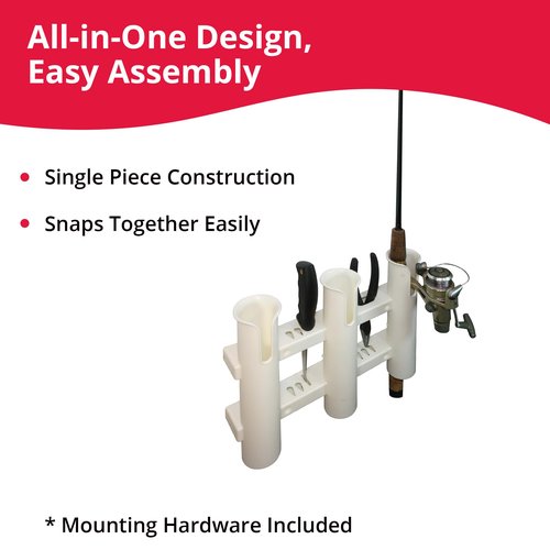 SeaSense 3-Rack Fishing Rod Holder for Your Boat, Pontoon, Garage – Convenient Storage for Fishing Poles, Pliers, Filet Knives & Other Gear – Mounting Hardware Included, Snaps Together Easily