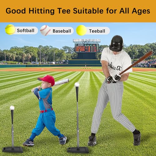 Black Adjustable Baseball Batting Tee for Kids & Adults - 24-45 Inch Telescopic Hitting Stand with Heavy Duty Metal Base