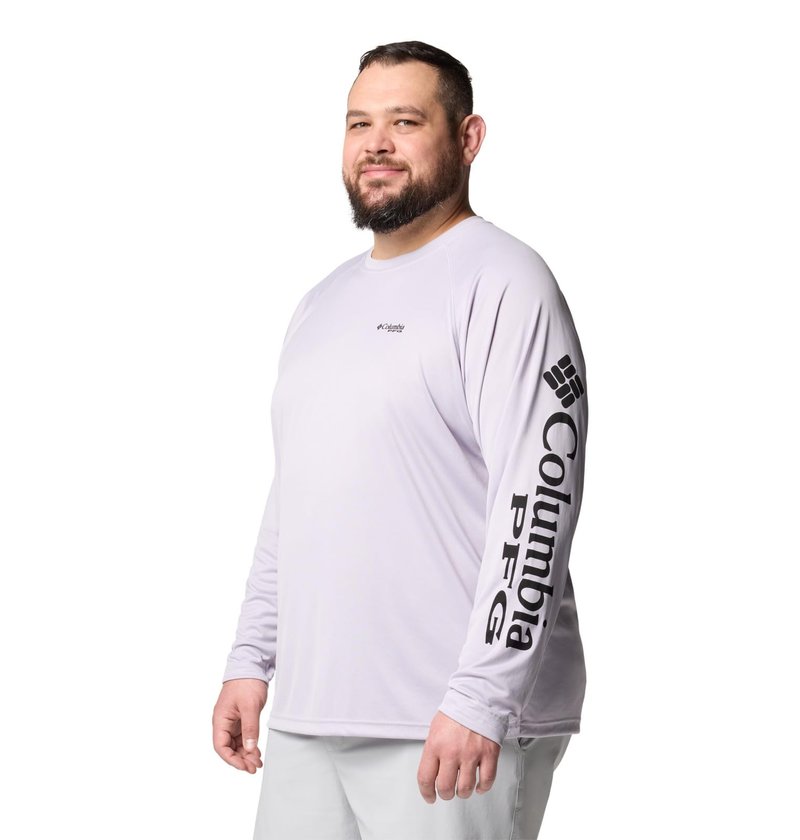Columbia Men's PFG Terminal Tackle Long Sleeve Fishing Shirt, Lavender Pearl/Black Logo, X-Small