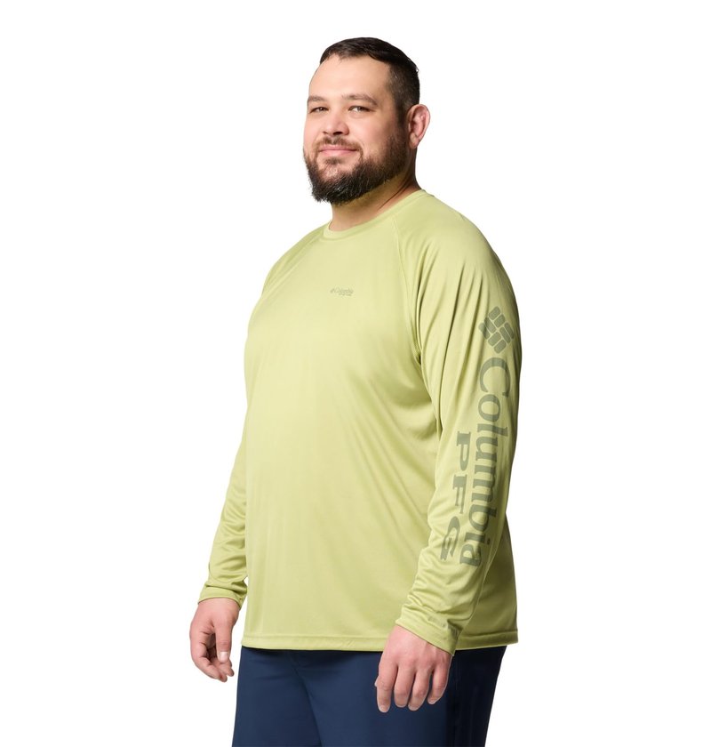 Columbia Men's PFG Terminal Tackle Long Sleeve Fishing Shirt, Pear/Cypress Logo, 3X Tall