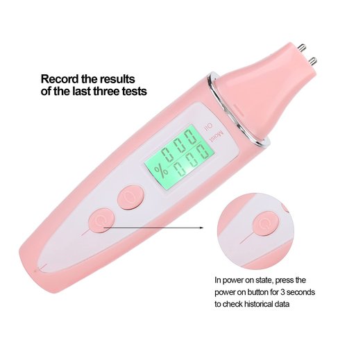 Skin Analyzer, Digital LCD Display Precision Skin Sensor Tester Facial Water Oil Analyzer Facial Sensor Tester Portable Moisture Tester Skin Monitor Detector Face Water Oil Tester for Home Salon(Pink)