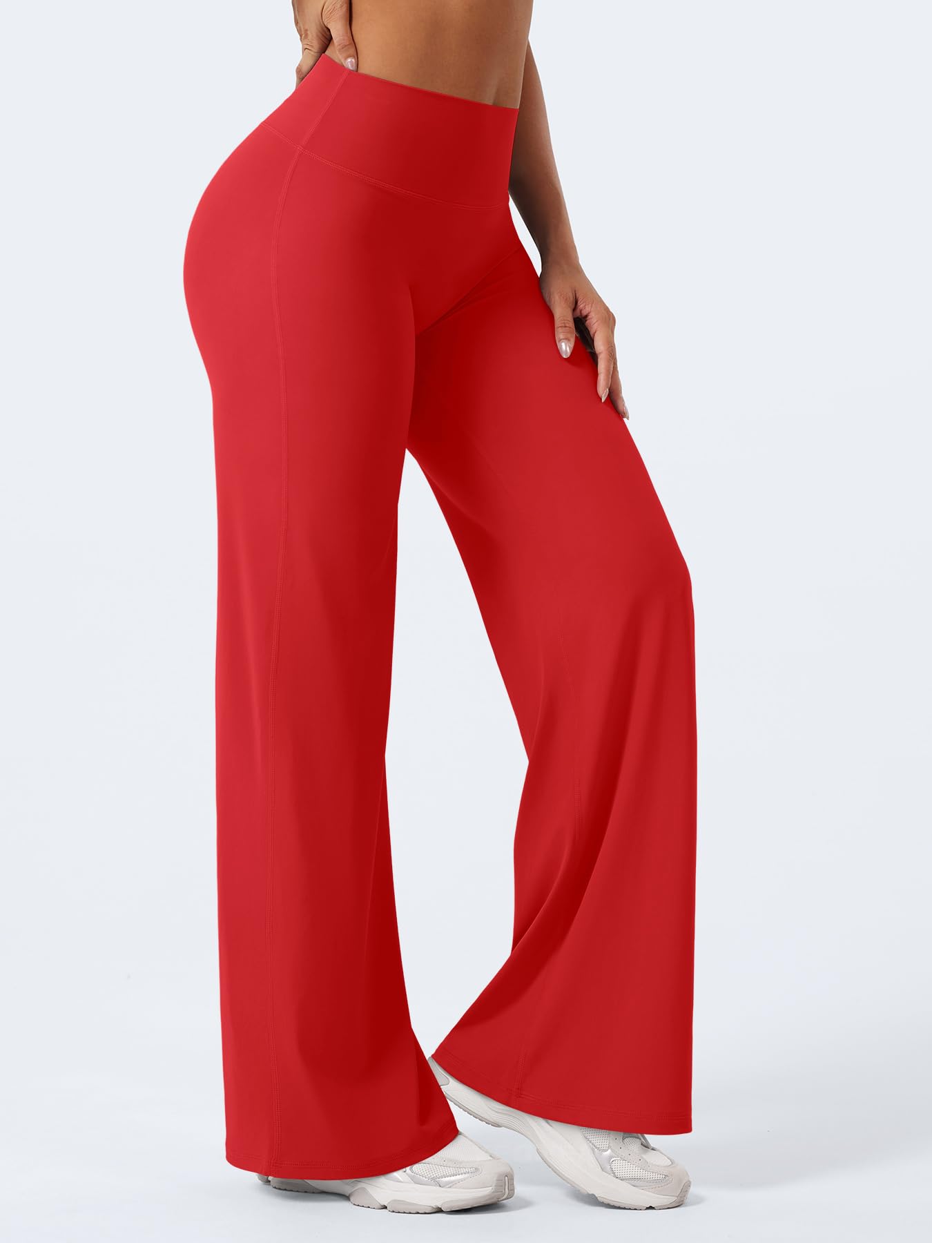 YEOREO Workout Leggings Womens No Front Seam Straight Leggings 31.5" High Waist Buttery Eddiy Gym Yoga Pants Red XL