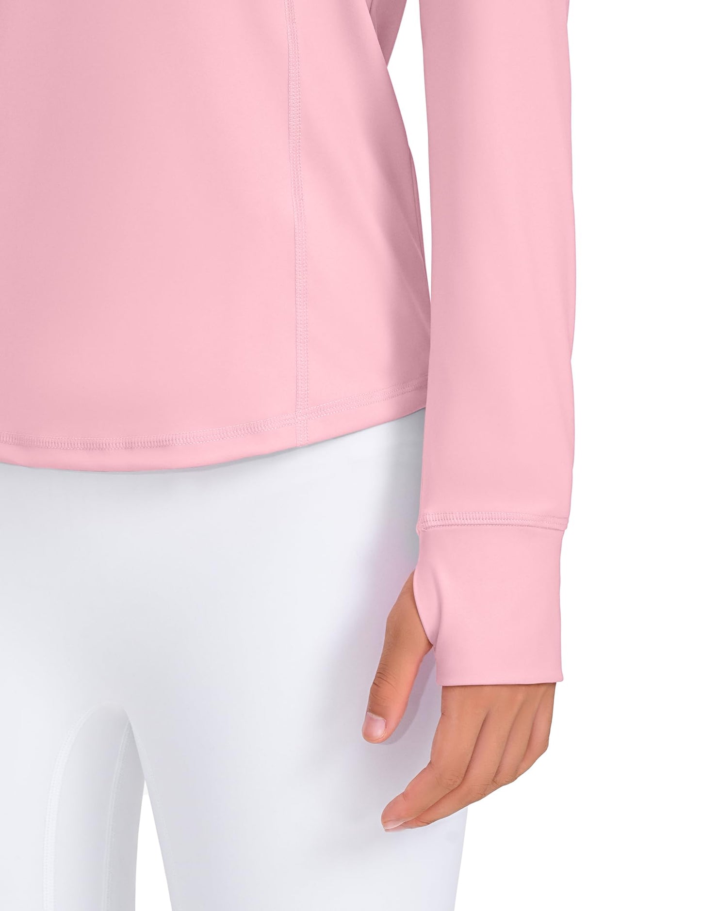 JOCMIC Girls Long Sleeve Shirts Athletic Shirt with Thumb Holes Kids Crew Neck Basic Tee Tops for Sports Gym Yoga Pink 9-10 Years