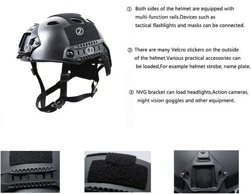 PJ Tactical Paintball Airsoft Helmet Fast Military Helmet with NVG Bracket and Side Guide Rail