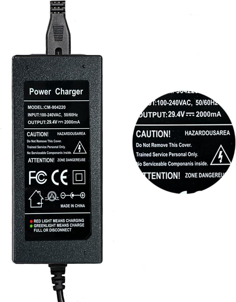 29.4V 2A Charger 5 Plugs for Scooter 24V 25.2V 25.6V Lithium Battery, Pack DC 5.5 * 2.1 with 8mm 3 Prong/ 12mm 3 Prong/ 8mm RCA/ 3-Pin Male XLR Connector