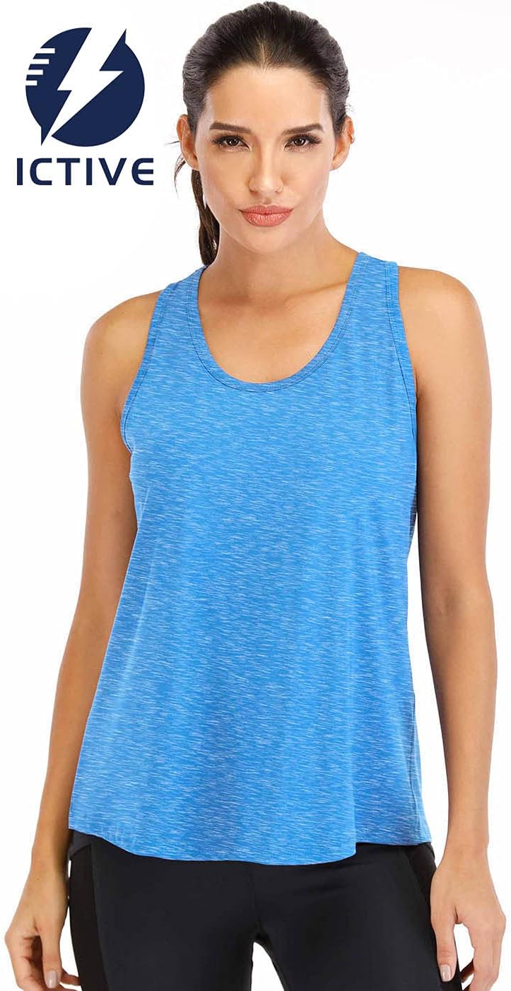 ICTIVE Workout Tops for Women Loose Fit Racerback Mesh Backless Muscle Tank Running Shirts