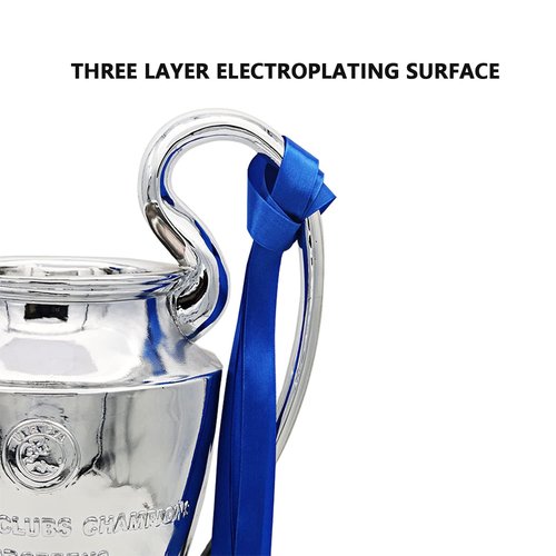 Champions Trophy Champion Artwork Sport League Cup Replica Resins, Liverpool Champion Trophy Souvenir Collectibles Office Decorations Trophy Silver/Blue Ribbon (5.9IN)