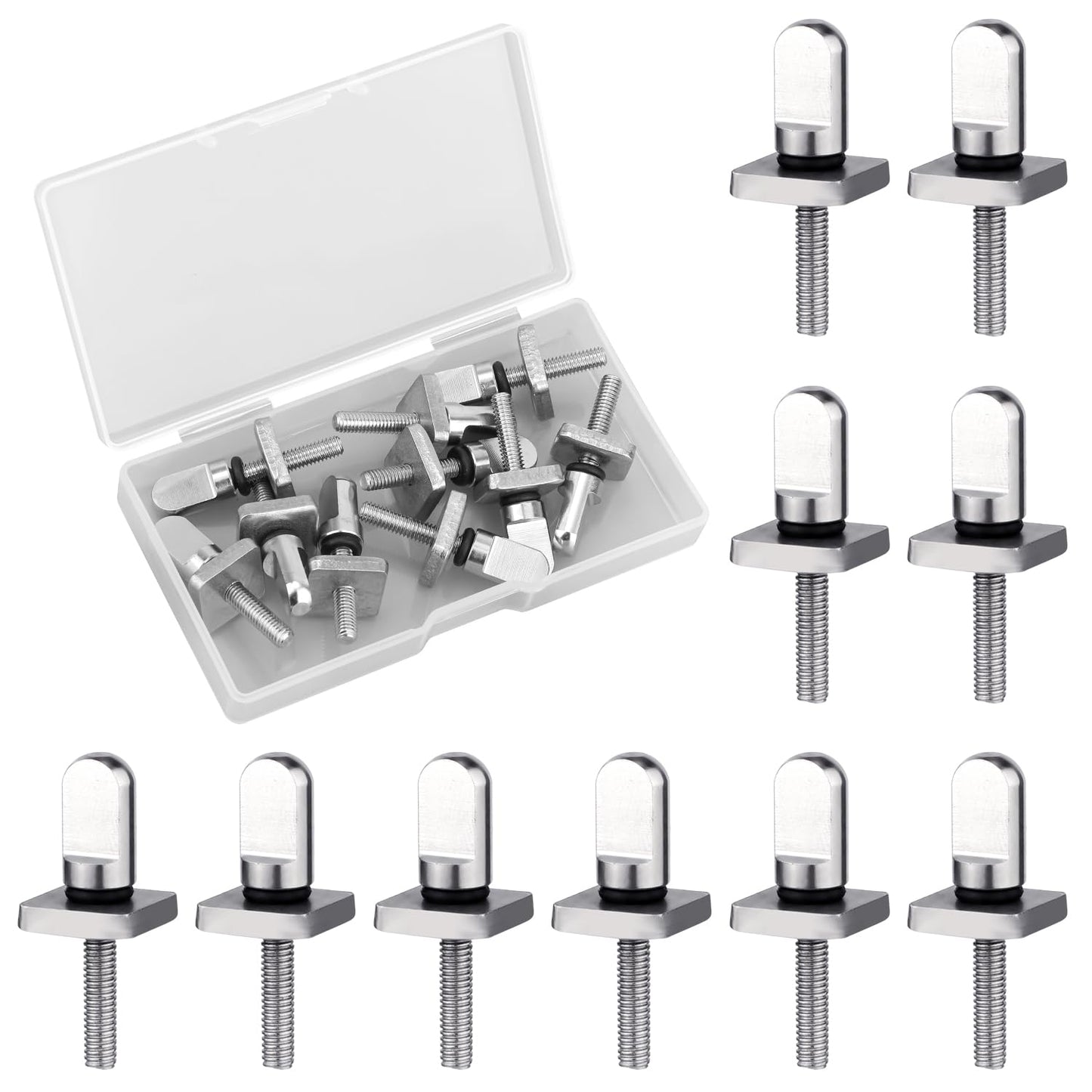 10pcs Surfboard Fin Screws, 316 Stainless Steel Paddle Board Fin Screw and Plate Surfboard Surfing Accessories with O-Rings for Surf Longboard & SUP