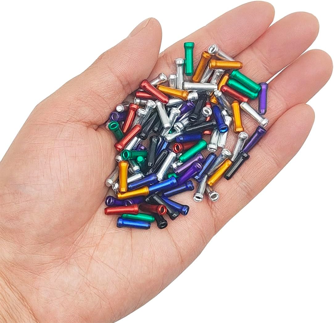100 Pcs Bike Cable End Caps, Silver Cable End Crimps, Derailleur Cable Tips, Bike Brake Cable End Tips, Alloy Bicycle Wire End Caps, Brake Tips Shifter for Road Mountain Bicycle